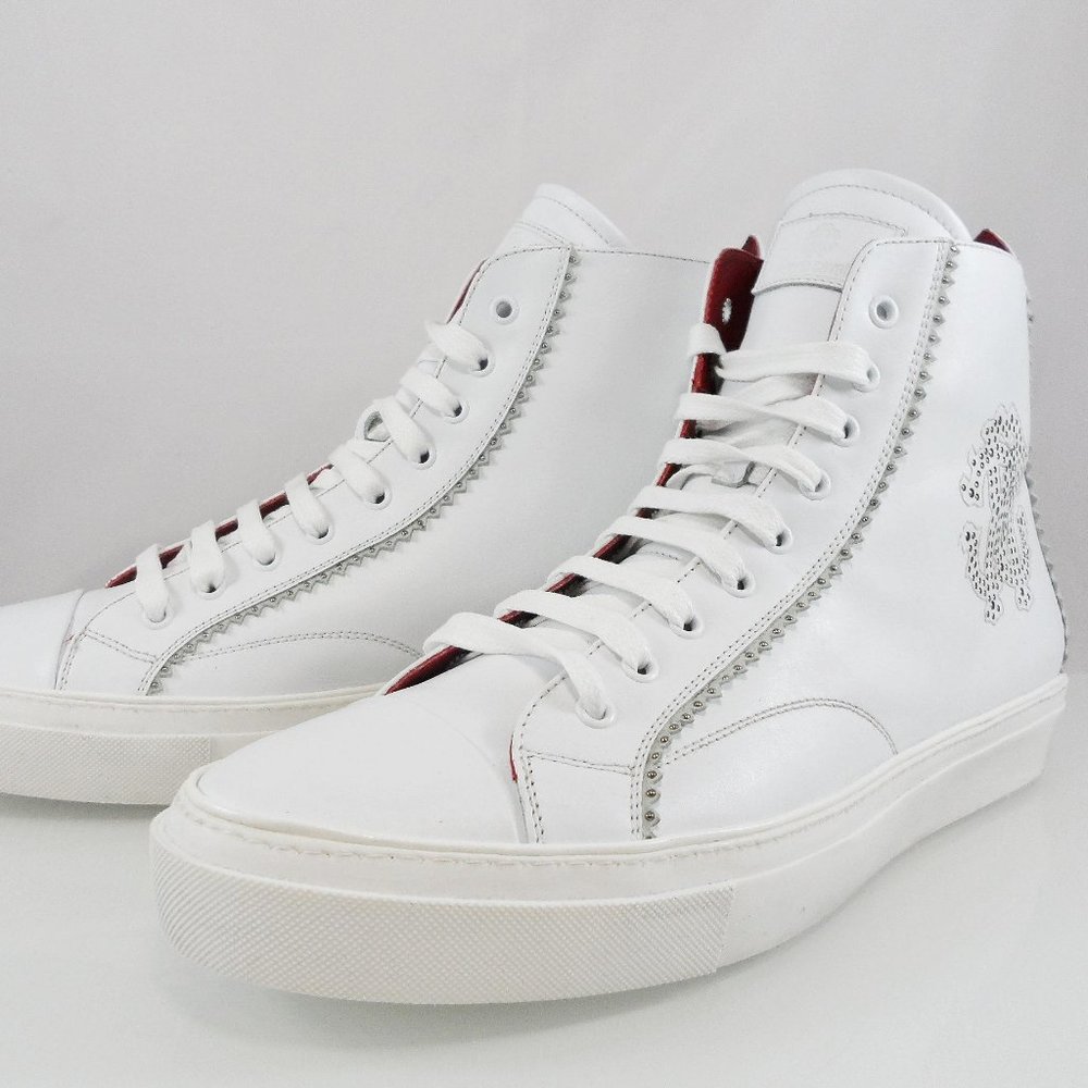 🎁FATHERS DAY NEW $579 ROBERTO CAVALLI HI-TOP EMBELLISHED RC LOGO SNEAKERS 45 - Picture 6 of 12